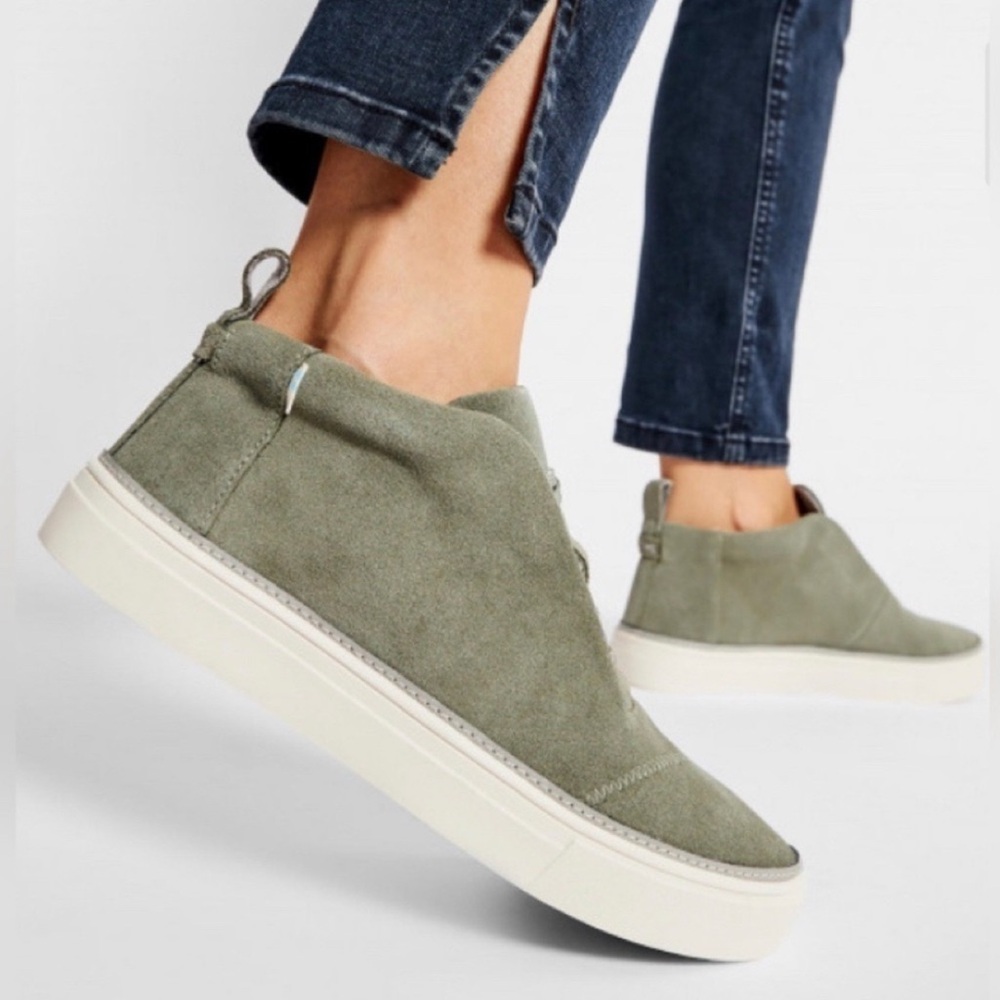TOMS Riley Trainers Olive Suede Mid-cut Lace-up Sneaker Ankle Booties